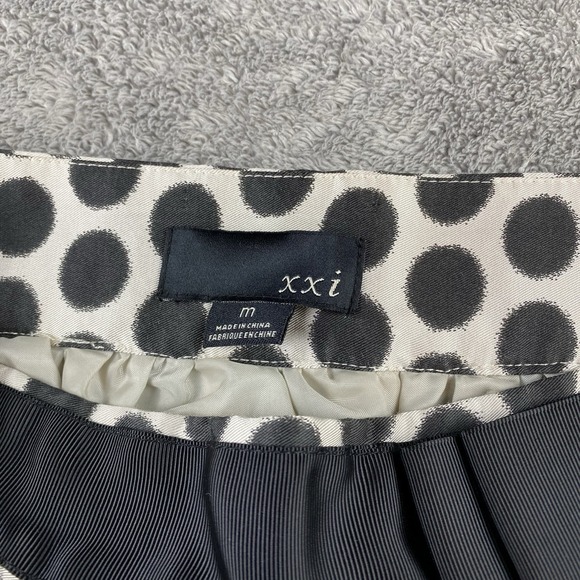 FOREVER 21 Lined Mini Skirt Womens Medium Beige Black Polka Dot - Picture 6 of 11